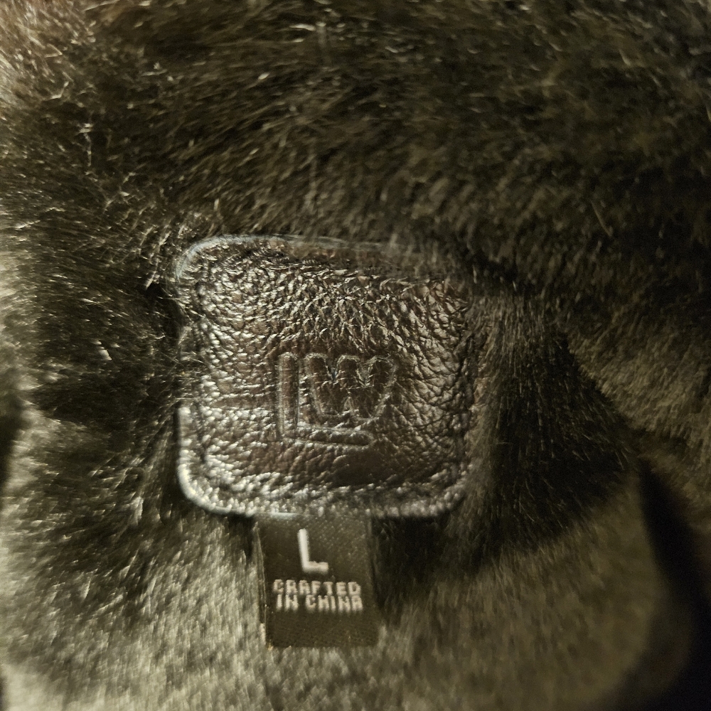 Women's Black Leather Jacket with Fur Trim - Picture 4 of 6